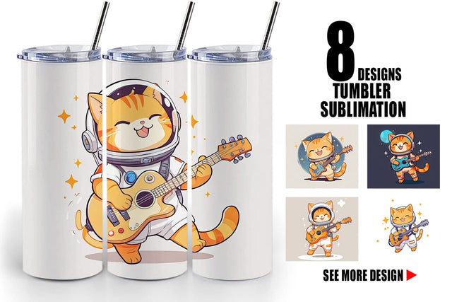 Tumbler Wrap Astronaut Cat with Guitar Sublimation artnoy 