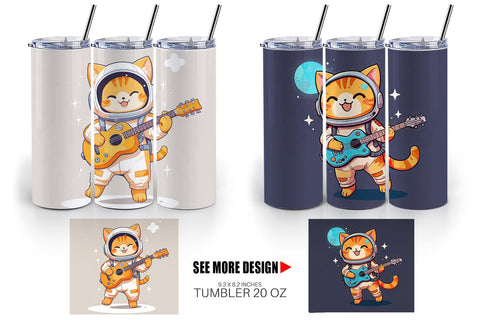 Tumbler Wrap Astronaut Cat with Guitar Sublimation artnoy 