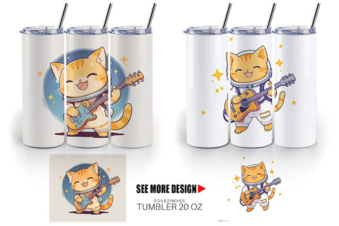 Tumbler Wrap Astronaut Cat with Guitar Sublimation artnoy 