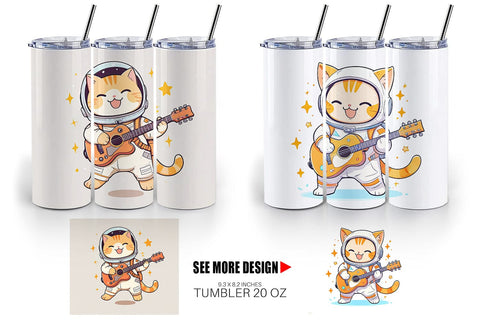 Tumbler Wrap Astronaut Cat with Guitar Sublimation artnoy 