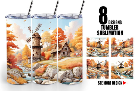 Tumbler Wrap Autumn Windmill Landscape Sublimation artnoy 