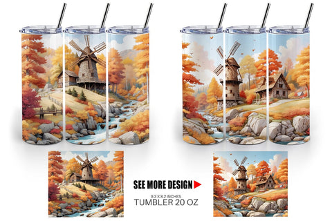 Tumbler Wrap Autumn Windmill Landscape Sublimation artnoy 