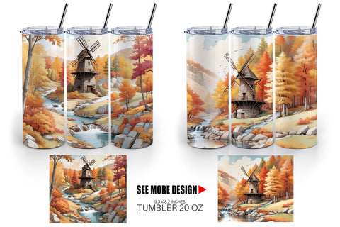Tumbler Wrap Autumn Windmill Landscape Sublimation artnoy 