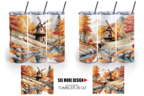 Tumbler Wrap Autumn Windmill Landscape Sublimation artnoy 