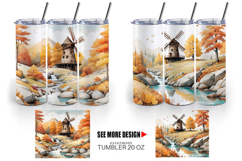 Tumbler Wrap Autumn Windmill Landscape Sublimation artnoy 