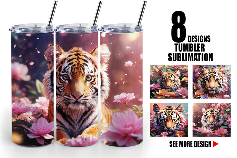 Tumbler Wrap Baby Tiger and Flower Sublimation artnoy 