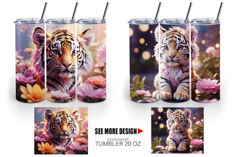 Tumbler Wrap Baby Tiger and Flower Sublimation artnoy 