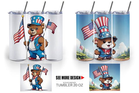 Tumbler Wrap Bear 4th of July Sublimation artnoy 