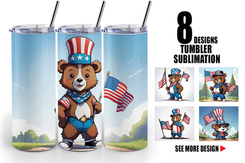 Tumbler Wrap Bear 4th of July Sublimation artnoy 