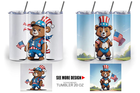 Tumbler Wrap Bear 4th of July Sublimation artnoy 
