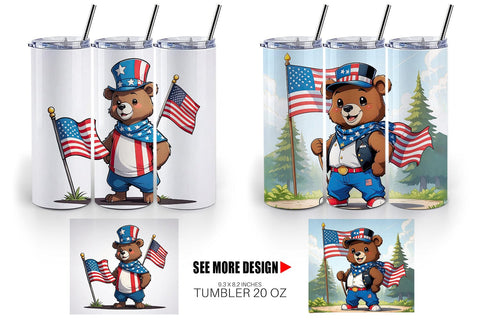 Tumbler Wrap Bear 4th of July Sublimation artnoy 