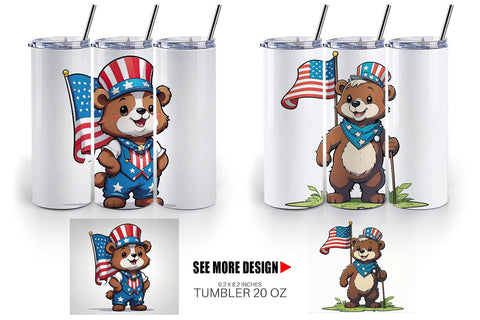 Tumbler Wrap Bear 4th of July Sublimation artnoy 