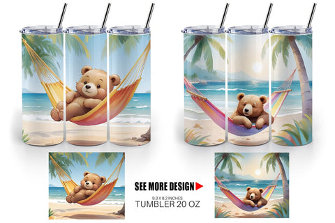 Tumbler Wrap Bear in Summer Hammock Sublimation artnoy 