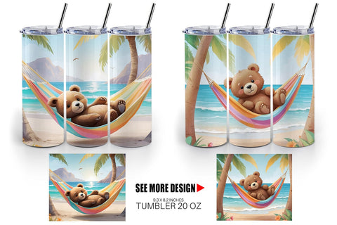 Tumbler Wrap Bear in Summer Hammock Sublimation artnoy 