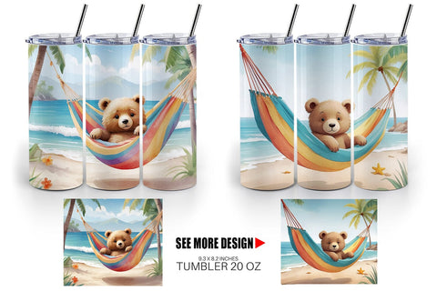Tumbler Wrap Bear in Summer Hammock Sublimation artnoy 