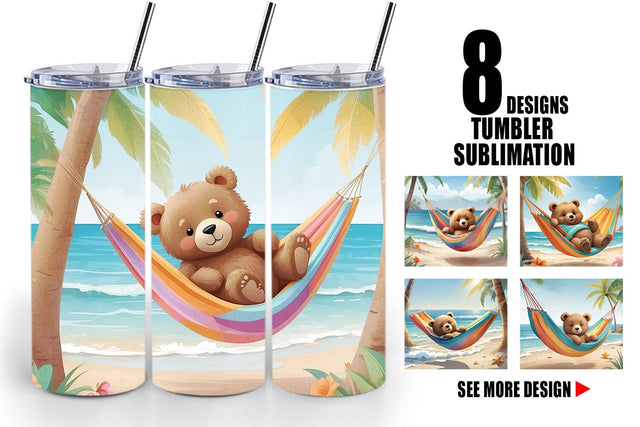 Tumbler Wrap Bear in Summer Hammock Sublimation artnoy 