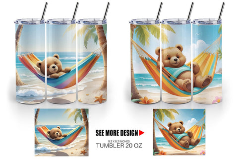Tumbler Wrap Bear in Summer Hammock Sublimation artnoy 