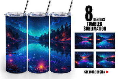 Tumbler Wrap Beautiful Lake at Night Sublimation artnoy 