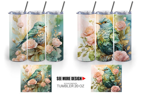 Tumbler Wrap Bird and Botanical Sublimation artnoy 