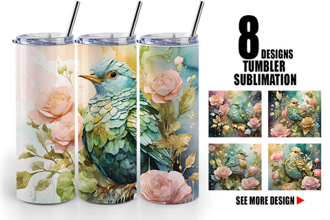 Tumbler Wrap Bird and Botanical Sublimation artnoy 