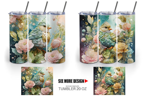 Tumbler Wrap Bird and Botanical Sublimation artnoy 