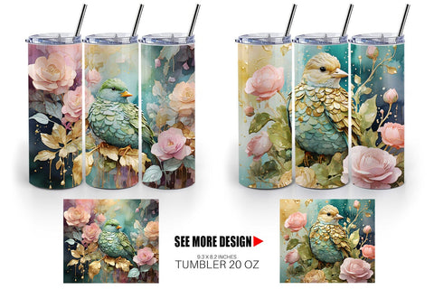 Tumbler Wrap Bird and Botanical Sublimation artnoy 