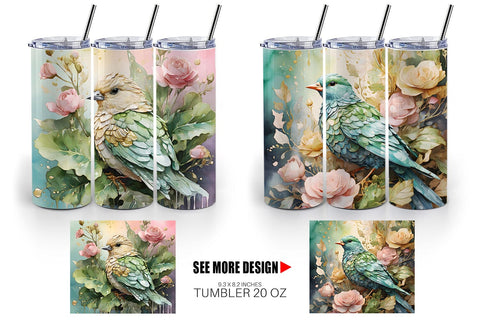 Tumbler Wrap Bird and Botanical Sublimation artnoy 