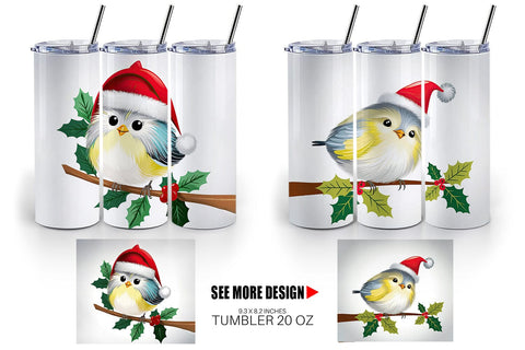 Tumbler Wrap Bird on Holly Branch Sublimation artnoy 