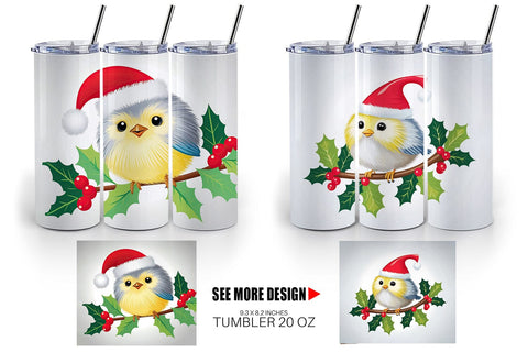 Tumbler Wrap Bird on Holly Branch Sublimation artnoy 