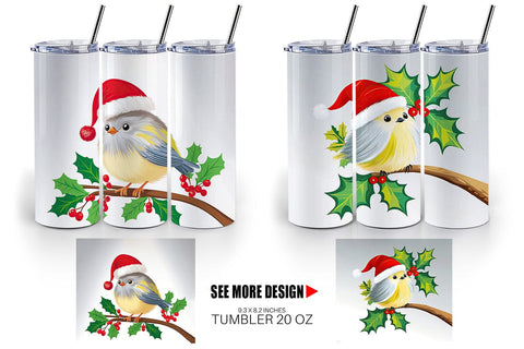 Tumbler Wrap Bird on Holly Branch Sublimation artnoy 