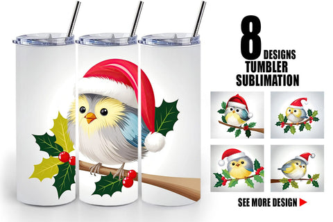 Tumbler Wrap Bird on Holly Branch Sublimation artnoy 