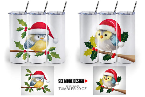 Tumbler Wrap Bird on Holly Branch Sublimation artnoy 