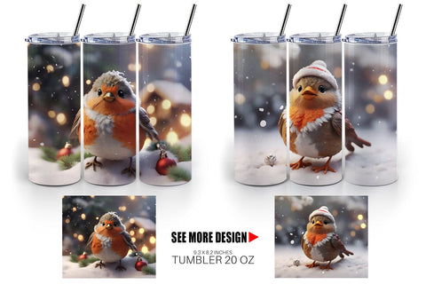 Tumbler Wrap Bird Robin Christmas Sublimation artnoy 
