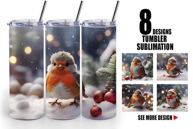Tumbler Wrap Bird Robin Christmas Sublimation artnoy 