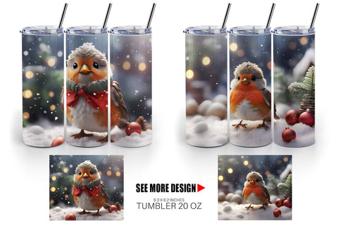 Tumbler Wrap Bird Robin Christmas Sublimation artnoy 