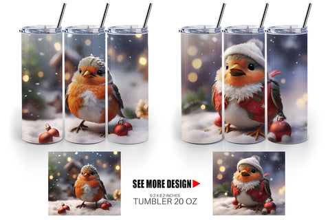 Tumbler Wrap Bird Robin Christmas Sublimation artnoy 