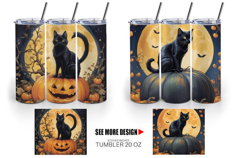 Tumbler Wrap Black Cat and Pumpkin Sublimation artnoy 