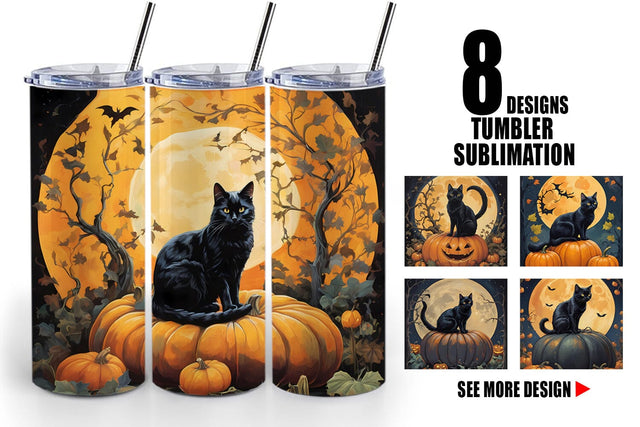 Tumbler Wrap Black Cat and Pumpkin Sublimation artnoy 