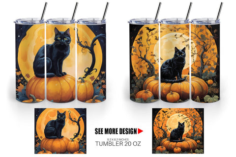 Tumbler Wrap Black Cat and Pumpkin Sublimation artnoy 