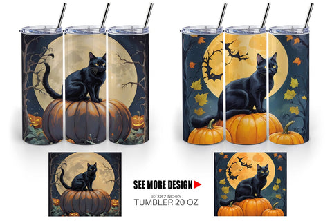 Tumbler Wrap Black Cat and Pumpkin Sublimation artnoy 