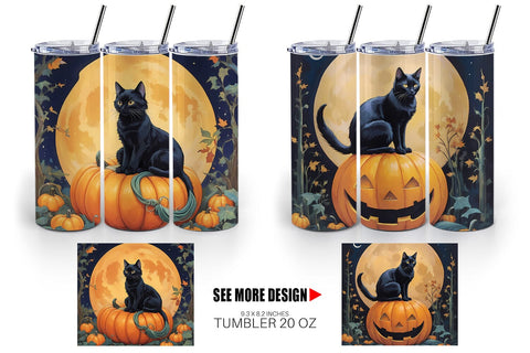 Tumbler Wrap Black Cat and Pumpkin Sublimation artnoy 