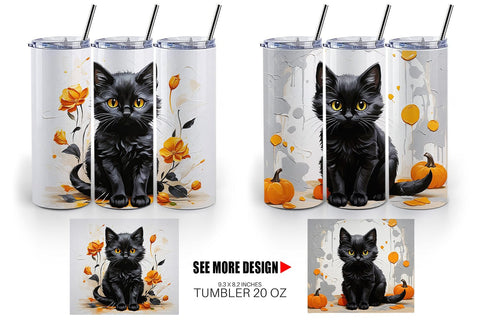 Tumbler Wrap Black Cat Painting Sublimation artnoy 