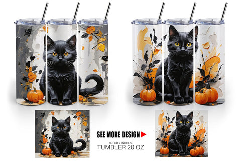 Tumbler Wrap Black Cat Painting Sublimation artnoy 