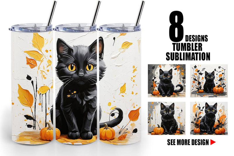 Tumbler Wrap Black Cat Painting Sublimation artnoy 