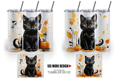 Tumbler Wrap Black Cat Painting Sublimation artnoy 