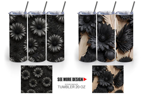 Tumbler Wrap Black Flowers Sublimation artnoy 