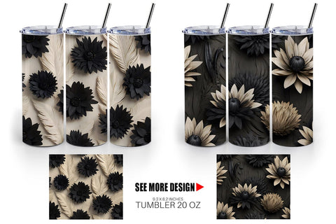 Tumbler Wrap Black Flowers Sublimation artnoy 