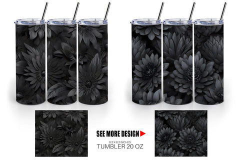 Tumbler Wrap Black Flowers Sublimation artnoy 