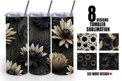 Tumbler Wrap Black Flowers Sublimation artnoy 