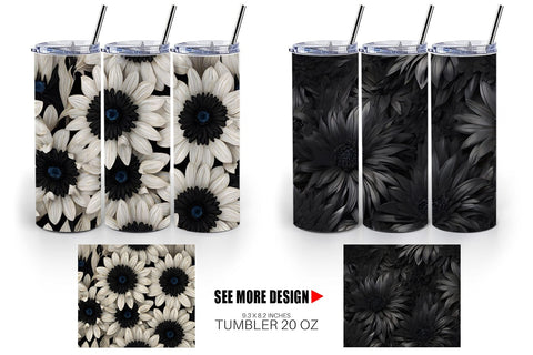 Tumbler Wrap Black Flowers Sublimation artnoy 